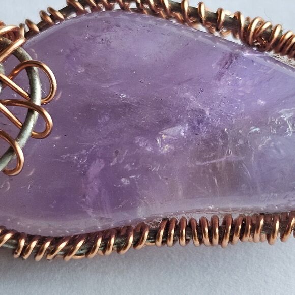 Natural Amethyst Gemstone Copper Wire Wrapped Pendant Necklace, Artisan Boho - Picture 2 of 5
